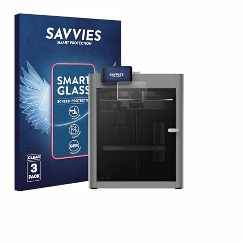 Savvies Glass Film compatible with Bambu Lab P2S 3D Printer | 3 Pack Clear Screen Protection Made in Germany Glass-Film 9H Scratch Resistant High Clarity Hybrid Glass