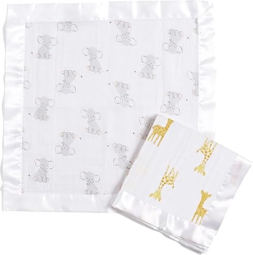 aden + anais Essentials Issie Security Blankets, Super Soft 100% Cotton Muslin, 2 Pack, Safari Babes