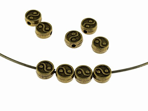 Vintageparts 10 Metallperlen Yin Yang antik bronzefarben, 6,6 mm, DIY-Schmuck