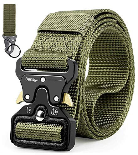 Bansga Taktischer Gürtel,Heavy Duty verstellbare Military Style Nylon Gürtel mit Zink Legierung Schnalle, militärischen Schnellverschluss Schnalle Taillenband(Grün)