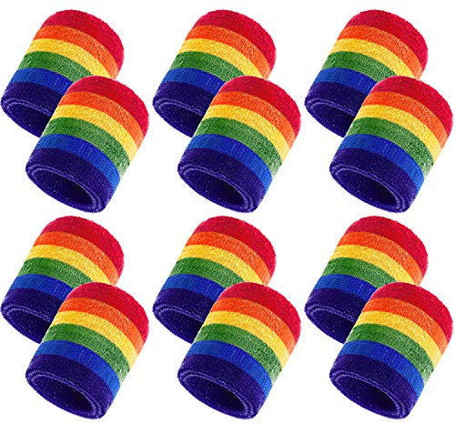 12 Packung Schweißbänder Sport Armband Baumwolle Schweißband für Männer und Damen, Gut für Tennis, Basketball, Laufen, Gym, Ausarbeiten (Regenbogen)