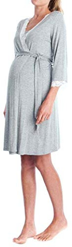 Huixin Pyjama Allaitement Maternité Pyjama Allaitement Chemise Maternité De Vêtements Nuit À Manches Courtes Col en V Dentelle Floral Enceinte Robe De Pyjama Allaitement pour Coton Enceinte