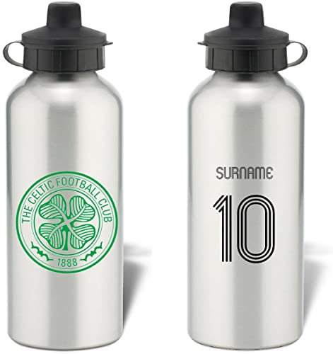 Personalised 'Retro Shirt' design Sports Water Bottle for Celtic FC fans - 600ml Silver Aluminium Bottle