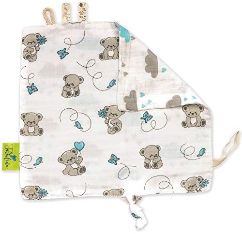 Tabalino® Schmusetuch - Schnuffeltuch Baby zum Kuscheln und Einschlafen, Größe etwa 28x28cm, Geschenk zur Geburt, Schnullertuch Junge & Mädchen, Kuscheltuch blau (Teddy)
