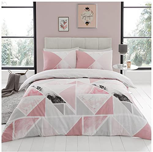 GC GAVENO CAVAILIA Metalic Marble Duvet Cover Sets, Reversible Triangle Bedding Double Bed Set, Washable Quilt Covers, Pink