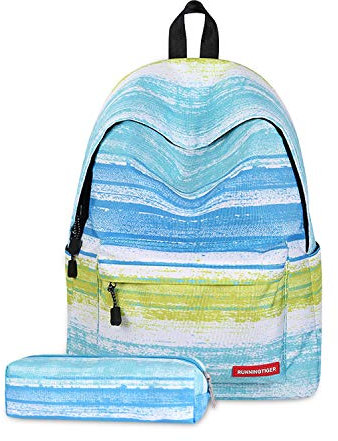 FANDARE Zaini Casual Galaxy Zainetto Ragazze Cartelle Donna per Scuola con Astuccio Adolescente Zaino da viaggio per Ragazzi bambini Borse a Zaino Daypack Schoolo Bag Poliestere Blu Verde
