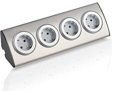 4 prises d'angle en acier inoxydable pour cuisine, bureau. Multiprise autocollante, également comme prise de meubles.