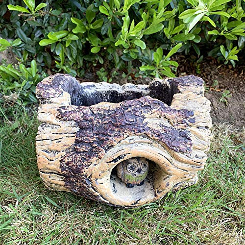 Darthome Ltd Outdoor Garden Cement Owl Tree Trunk Log Planter Freestanding Flower Plant Pot 23cm