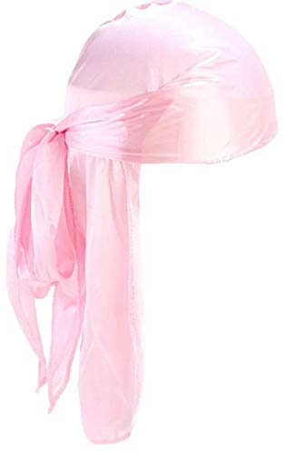 Unisex Polyester Turban Cap Silky Durag Long-tail-breite Bügel Headwraps Glatte Dome Pirate Cap Solid Color Motorradfahrer Kopftuch Turban Für Frauen Männer Rosa