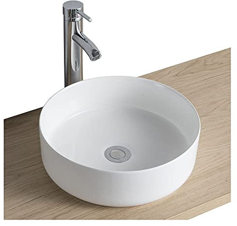 MOB-IN Vasque Salle de Bain Ronde à Poser - Ø 37cm Céramique Diego