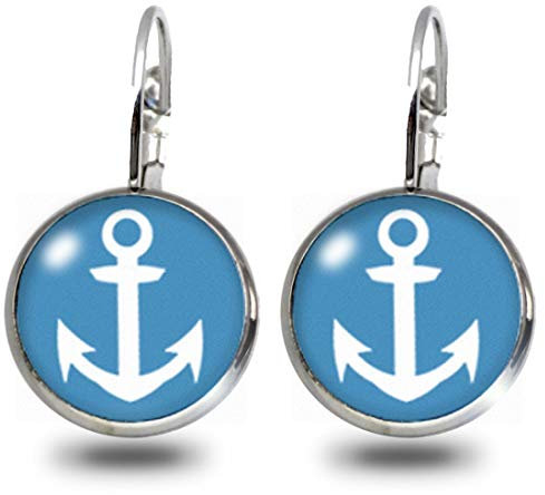 Fördeblau Maritime Cabochon Ohrhänger mit Anker - Eleganter Nautischer Schmuck, 12mm, Modeschmuck für Damen maritim