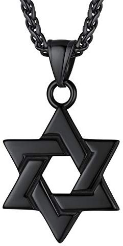 PROSTEEL Magen David Anhänger Halskette schwarz Edelstahl Judische Amulett Davidstern mit 55+5cm Weizenkette für Juden Schild Davids Modeschmuck Accessoire