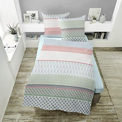 Dormisette Mako-Satin Bettwäsche Hengelo blau grün 1 Bettbezug 155 x 220 cm + 1 Kissenbezug 80 x 80 cm