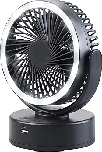 Sichler Haushaltsgeräte Zelt Ventilator: 3in1-Akku-Camping-Ventilator; LED-Licht; USB-Powerbank; Ø 16cm; 130 lm (Solar mit Akku, Mobiler, Tischleuchte Batterie)