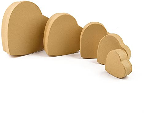 ewtshop® Kraftpapierboxen in Herzform, 5 Stück, braun, 5 Verschiedene Größen, Kraftpapier-Schatullen-Set, größte Box 16,3x15x4,95 cm