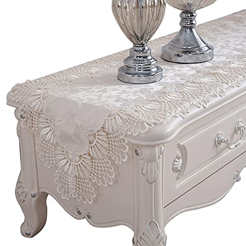 Chemin de table RENRUIRUI avec Dentelle Brodée Jacquard Florale pour Décoration De Mariage Rustique Chic Table Familiale Coiffeuse Décoration, Couleur Crème (Size : 40 * 280cm)