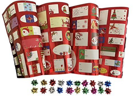 Tarjetas adhesivas de Feliz Navidad con lazos adhesivos de estrella, paquete de etiquetas navideñas adhesivas c/rosetas estrellas adhesivas multicolor metálicas para regalos artesanales, caja de 50