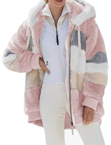 ABINGOO Cappotto Donna Caldo Giacca Invernale Cerniera Cappotto con Cappuccio Spesso Parka Casuale Sciolto Giacche Cappotti di Peluche Outerwear(Rosa,S)
