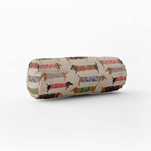 SCHÖNER LEBEN. Kissenhülle Baumwollstoff Dachshund Dackel beige bunt, Größe:15x40cm (ØxB) Nackenrolle