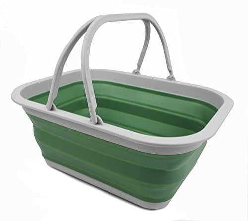 SAMMART 15L Zusammenklappbarer Korb mit Griff - Tragbarer Picknickkorb/Krater für den Außenbereich - Faltbare Einkaufstasche - Platzsparender Aufbewahrungsbehälter (Grau/Dunkles Meergrün, 1)