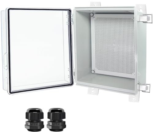 Otdorpatio Abzweigdose, Scharniere, transparente Abdeckung, Edelstahlriegel, IP67, wasserdicht, elektrisches Kastengehäuse mit Montageplatte und Wandhalterung, 30x30x18 cm