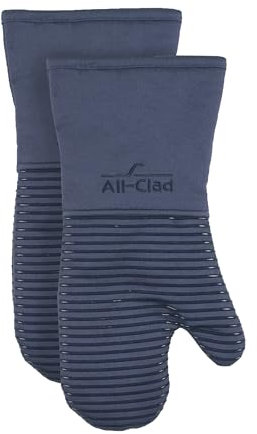Extra Long Silicone Oven Mitts Heat Resistant 500 Degrees, 2 Pack, 14x7 Indigo, All-Clad Kitchen Textiles