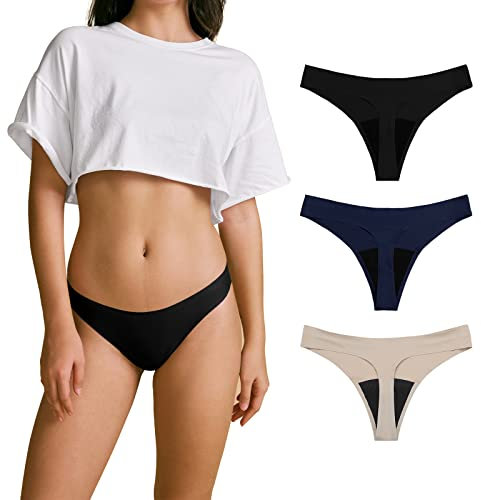 SHARICCA Perioden Unterwäsche Thongs Unterhosen Absorbierend Menstruation Sporty Unterwäsche für die Mädchen Periode 3er Pack (Mehrfarbig-03, S)