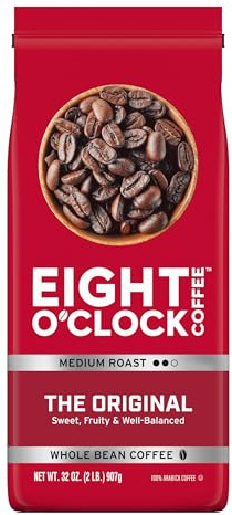 Eight O'Clock Coffee The Original, 907.2 g (Pack of 1) Medium Roast Whole Bean Coffee, Sweet, Fruity, Well Balanced
