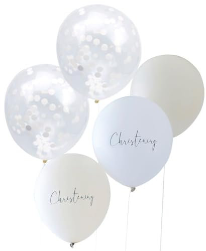 Ginger Ray White, Nude and Confetti Taufballons 5 Stück, Weiß, Grün, Einheitsgröße