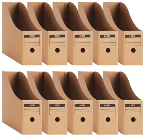 yuejuhe 10 Stück Stehsammler A4 aus Kraftpapier, Faltbarer Zeitschriftenständer, Schreibtisch Organizer, Stehordner mit Etiketten, Zeitschriftensammler Pappe für Ordner, Bürobedarf & Schreibwaren (10)