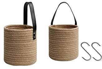 MNASH Suspension Plante Pot de Fleurs Suspendu Mural tissé en rotin 2 pièces, Pot de Fleurs d'intérieur extérieur tissé à la Main de Simulation de Plante (Color : C, Size : 16 * 18cm 18 * 20cm)
