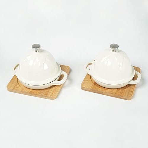 HAWOK Enameled Cast Iron Garlic Roaster Set of 2 Oyster White
