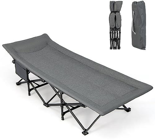 COSTWAY Lit de Camping Pliable 1 Personne, Lit de Repos avec Sac de Transport, Coussin Confortable et Appui-Tête, Matelas Double Couche, Charge 200 kg, pour Camping, Voyage, Maison