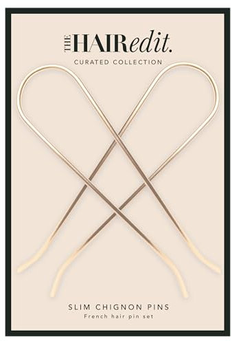 The Hair Edit Slim Chignon Pins - Large Gold Metal U-Shaped French Hair Pin Set