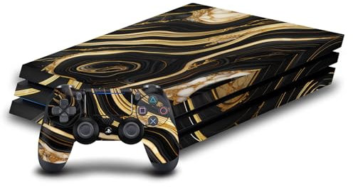 Head Case Designs Schwarz Und Gold Marmor Vinyl Haut Gaming Aufkleber Abziehbild Abdeckung kompatibel mit Sony Playstation 4 PS4 Pro Console and DualShock 4 Controller
