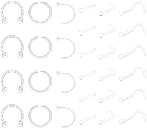 AVYRING 30 Stück Klar Piercing Retainer Set, Unsichtbares Bioflex Plastik Klar Piercing Set, 20G Nasenseptum Knorpel Tragus Ohrringe, Nasenstecker zum Verdecken von Piercings für Schule und Arbeit