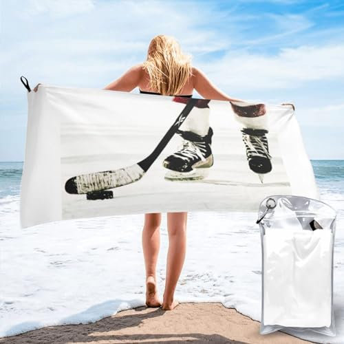 JEWOSS Eishockey-Muster-Druck, schnell trocknendes Handtuch, Badetuch, Mikrofaser, Badetuch, super saugfähiges Badetuch, Handtuch für Outdoor, Reisen und Fitnessstudio