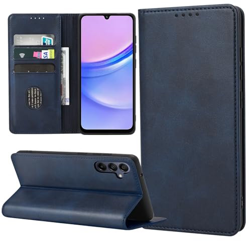 ZYIMOU Handyhülle für Samsung Galaxy A15 Hülle, Leder Schutzhülle Standfunktion Kartenfach Wallet Klapphülle Samsung A15 Flip Case Cover, Blau