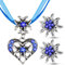 Patelai 3 Stück Trachtenschmuck Set Bayerisch Dirndlschmuck Trachtenkette mit Strass Edelweiß Herz Anhänger und Edelweiß Ohrstecker für Damen Bierfest Trachten Dirndl Outfit Accessoires (Dunkelblau)