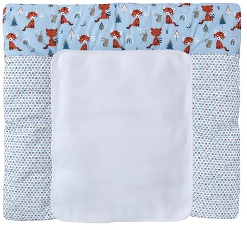 Baby Delux Wickelauflage 75x70 cm weiche Wickelunterlage Wickeltischauflage mit Frotteeauflage wasserdicht waschbar (Fuchs blau)