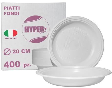 Hyper Form - 400 Piatti Fondi di Plastica Riutilizzabile Rigida, Lavabili 20 Cicli in Lavastoviglie