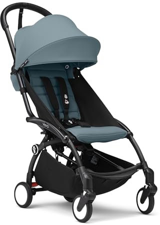 Stokke YOYO3 Kinderwagen ab 6 Monaten - Inklusive schwarzem Rahmen, Aqua Sitzkissen + Verdeck - Blitzschnell ein- und ausklappbar - Leicht & kompakt - Handgepäck-kompatibel