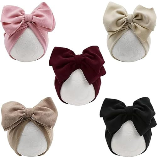 DRESHOW Babymütze Baby Turban Mütze Brötchen Knoten Kleinkinder Infant Beanie Mütze Baby Mädchen Jungen Weiche Kleinkind Mütze 5 Stück