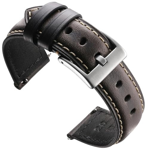 Zehior Leather Watch Bands Vintage Quick Release Replacement Top Grain Genuine Leather Watch Straps for Men Women 22mm, Dark Gray