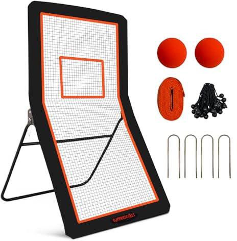 SUPERIORNET Lacrosse Rebounder, Volleyball-Trainingsgerät, 1,2 x 2,1 m, mit 2 Lacrosse-Bällen für Hinterhofübungen