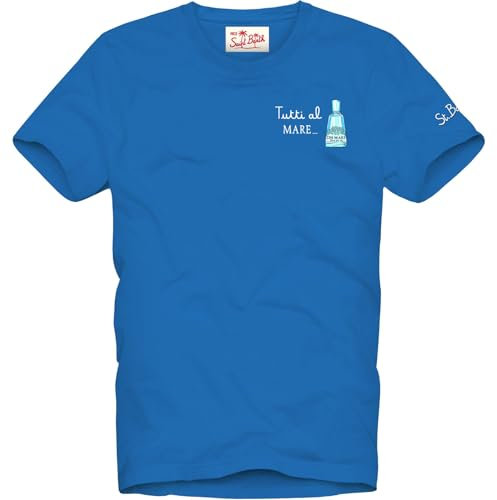 Saint Barth MC2 MC2 T-Shirt Uomo in Cotone Tutti al Mare Azzurro - Small