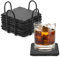 8 Pièces Dessous de Verre, sous Verre en Ardoise avec Support, Dessous de Verre Noirs Antidérapants pour Bar, Cuisine, décoration de maison-10 x 10 cm