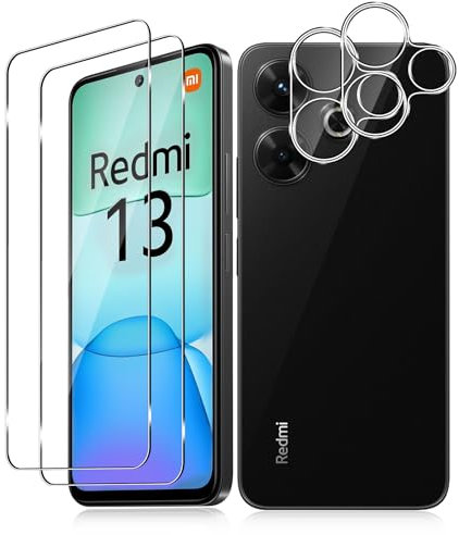 Vanrain Verre Trempé pour Xiaomi Redmi 13 4G/POCO M6 4G, 2+2 Pièces Protection D'écran Film et Caméra Arrière Protecteur, 9H Dureté Film Haute Définition Sans Bulles