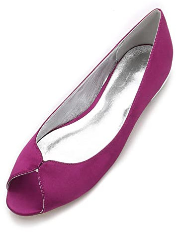 EICOFF Women's Peep Toe Saitn Wedding Flats Slip On Bride Shoes Comfortable Low Heels Party Dress Pumps,Purple,11 UK