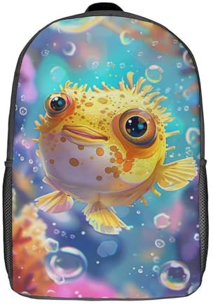 Hako Fugu Boys And Girls Schulranzen Tropical Fische Schultasche Grundschule Kinder Ranzen Teenager Schulrucksack Grosse Kapazität Lässiger Tagesrucksack 17inch